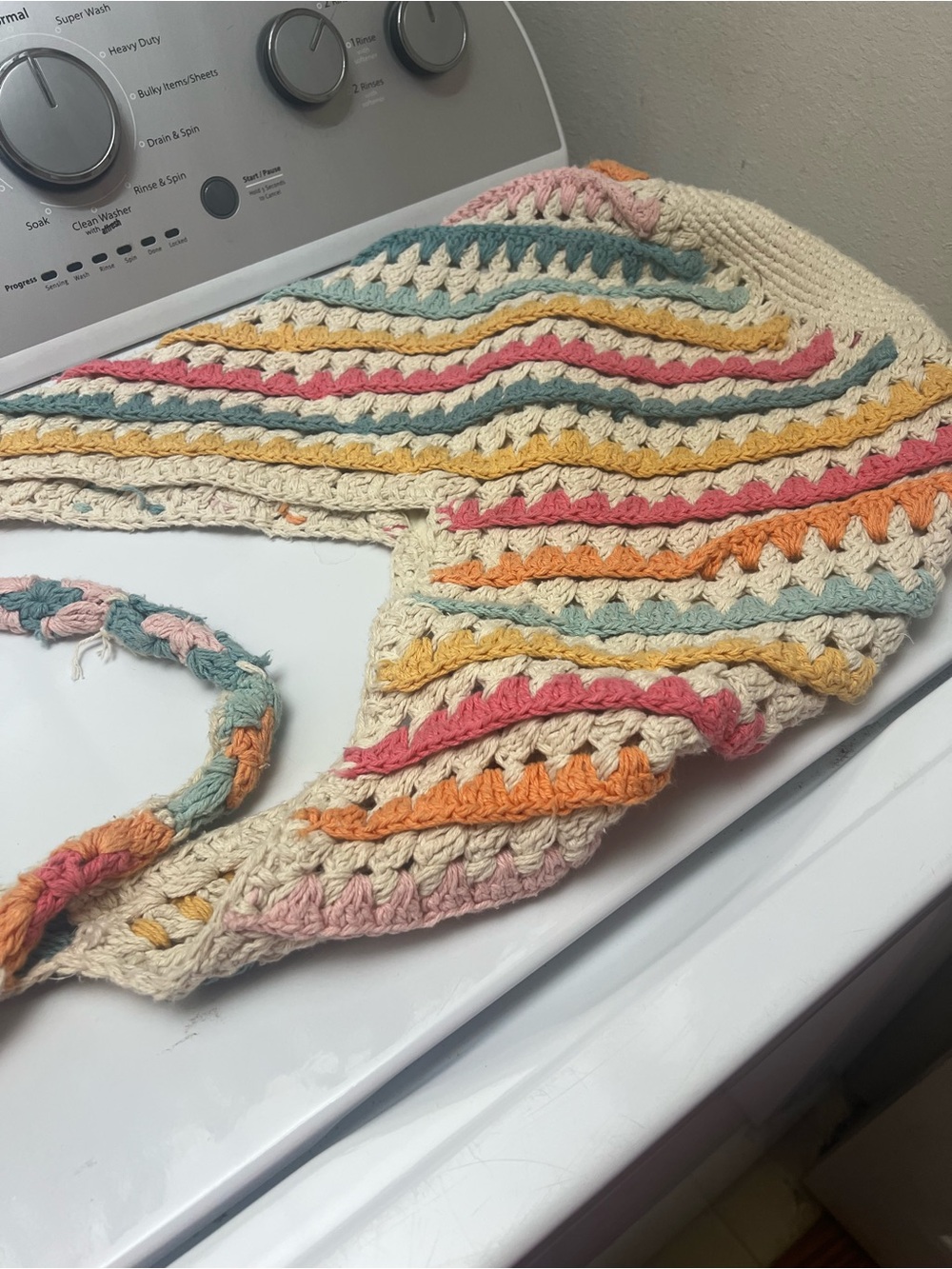 Crochet Stripe Open-Front Women’s Sweater purse - Cream with Pastel Stripes